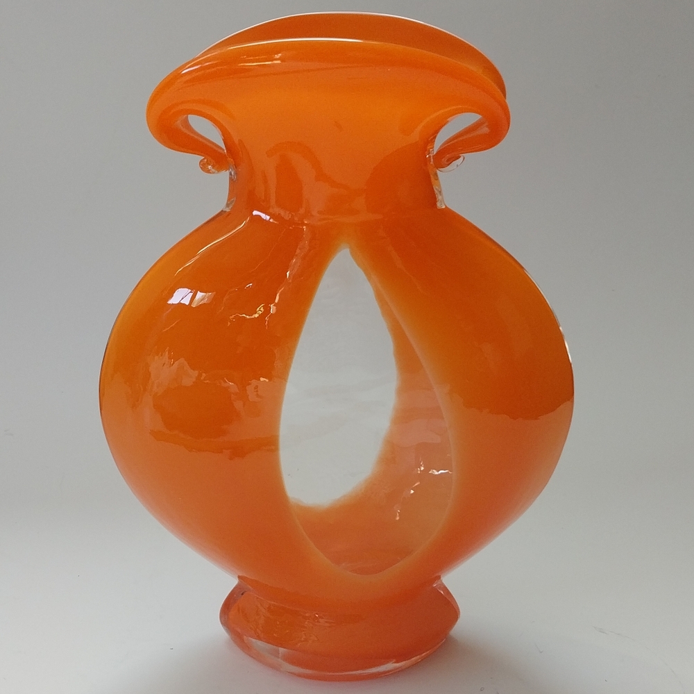 Rare Orange and Clear Blown Glass Vase. - Picture 2 of 9